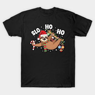 Merry Slothmas Christmas sloth pajamas Santa hat Xmas sloth T-Shirt
